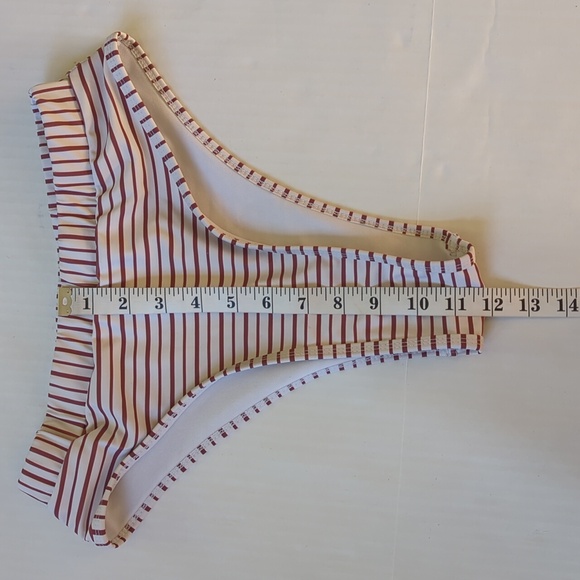 Zaful Cut-Out Striped Two Piece Bikini High Waisted Cheeky Bottom 6 White Maroon - Picture 12 of 16
